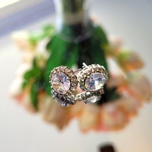 Round Silver Crystal Halo Fashion Earrings